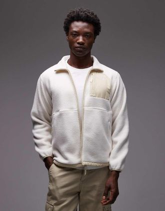 The North Face Yumiori Off Peak - Pile pesante bianco sporco color block con chiusura zip
