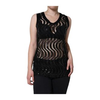 Dolce & Gabbana Top sin mangas de encaje con lentejuelas y cuello en V - Tops - Mujer - Negro - M