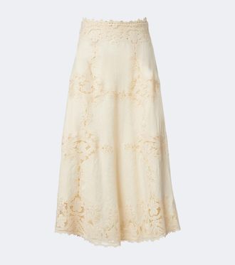 Ulla Johnson Falda midi Fleur de lino con croch&eacute;