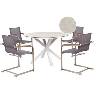 Beliani Set da pranzo da giardino a 4 posti Mobili da esterno Alluminio Acciaio inox Piano in vetro ceramico Bianco e grigio Maletto/Cosoleto