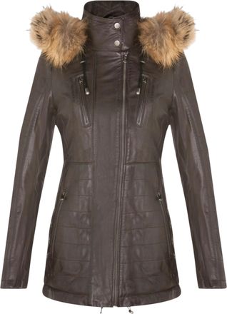 Infinity Leather Womens Brown Quilted Parka Jacket-Winton Lamb Leather - Size 20 UK