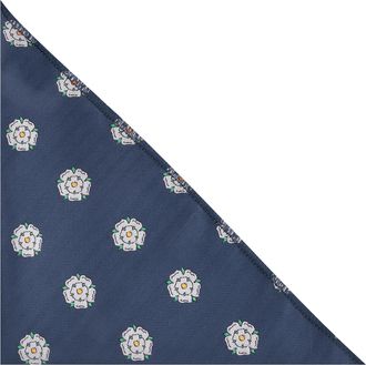 King & Priory Yorkshire Rose Navy Blue Herringbone Embroidered Pocket Square, Handkerchief