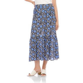 Karen Kane Front Slit Tiered Midi Skirt in Print at Nordstrom, Size X-Large P