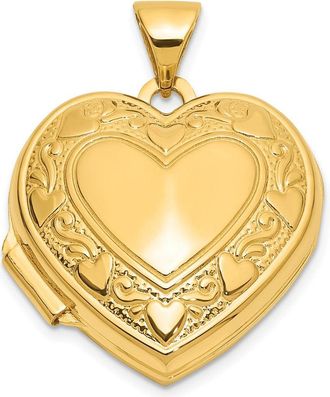 Diamond2Deal 14k Gold Heart Border Reverses to LOVE YOU Poem 18mm Heart Locket