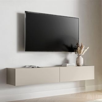 Dmora Mueble Tv Mocogno, Un Estante, 2 Puertas, Un Compartimento, 200x32x32h Cm Beige