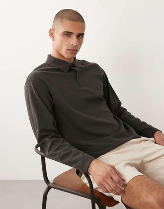 Selected Polo a maniche lunghe marrone a nido dape