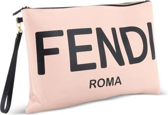 Fendi Leren clutch met logoprint - Beige