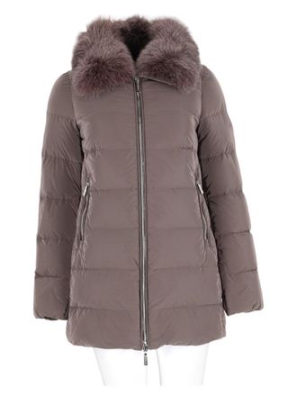 Moorer Brown Dorado Fur Collar Quilted Padded Down Coat