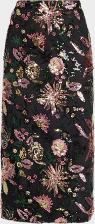 Ramy Brook Timothy Floral Sequined Midi Skirt