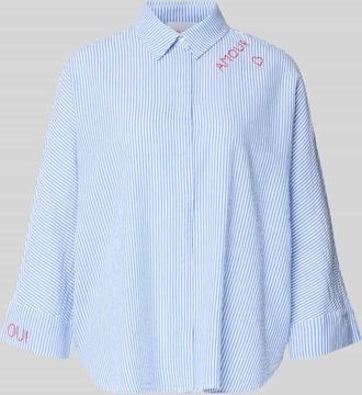 Oui Relaxed Fit Bluse mit Stitchings und 3/4-Arm in Hellblau, Gr&ouml;&szlig;e 38