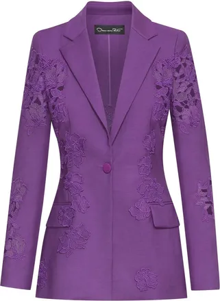 Oscar De La Renta lace-insert tailored blazer - women - Virgin Wool/Mohair - 8 - Purple