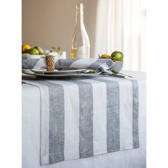 Solino Home Linen Table Runner for Dining Table, Holiday and Everyday Table Decor - Cabana Stripe in Grey And White at Nordstrom, Size Medium