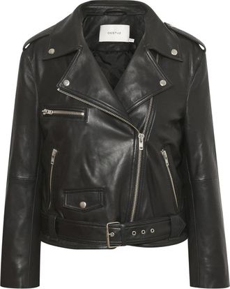 Gestuz Zwarte leren jas met ritsdetails - Dames - Leren en Su&egrave;de Jassen - Zwart - XS - Jassen