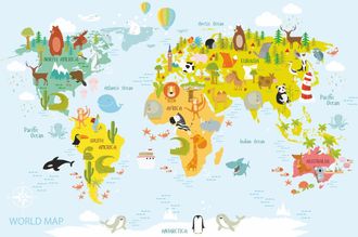OEM Fotomural Infantil Con Mapa Del Mundo Y Animales Dwk302 200x135