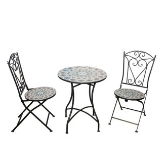 Shatchi Mosaic Bistro Set with Round Ceramic Table & Two Folding Chairs