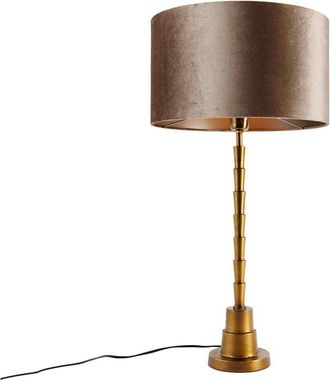 QAZQA Table Lamp Bronze with Velvet Shade Taupe 35cm - Pisos