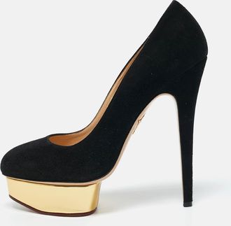 Charlotte Olympia Black Suede Dolly Platform Pumps