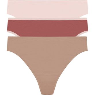 Natori Bliss Bare Cotton Thong 3-Pack in Peach Whip/nostalgia Rose/buff at Nordstrom, Size Medium