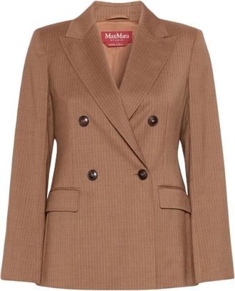 Max Mara Dubbele-knoop Woljas Umico - Dames - Blazers - Bruin - XS - Wol - Jassen