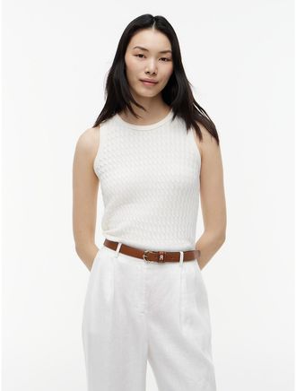 Tommy Hilfiger Womens Slim Fit Cable Knit Tank Top - Ivory Silk - L