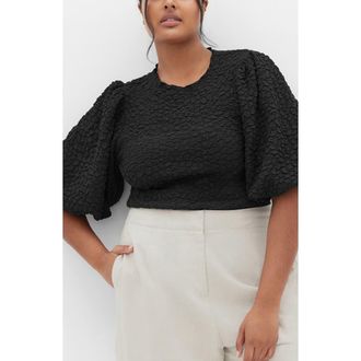 City Chic Chrissie Texture Puff Sleeve Top in Black at Nordstrom, Size Xxxs