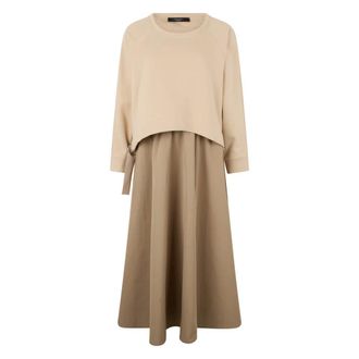 Max Mara Midi Dresses, female, Beige, Size: S Long Dress with Contrasting Skirt