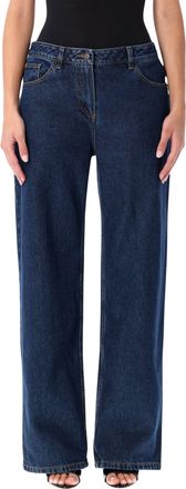 Magda Butrym Womens Loose-leg Faded Denim Pants - Dark Blue Cotton - Size EU 36 (Womens)