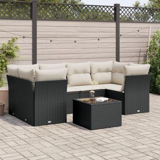 vidaXL Vidaxl - Set De Comedor De Jard&iacute;n 7 Pzas Y Cojines Rat&aacute;n Sint&eacute;tico Negro