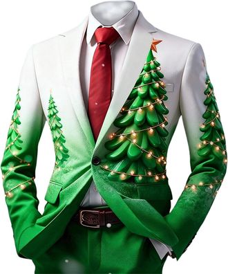Generic Mens Christmas Suits - Festive Holiday Light Up Xmas Trees Jacket Funny ChristmasCostume Slim Fit Suit Party Lapel Blazer Jackets Men Christmas Festiv