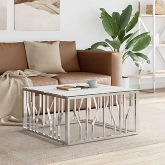 vidaXL Vidaxl - Mesa De Centro Acero Inoxidable Y Vidrio Plateado 80x80x40 Cm