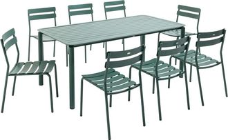 Oviala Mesa de jard&iacute;n cuadrada (185 x 92 cm) y 8 sillas verde oscuro