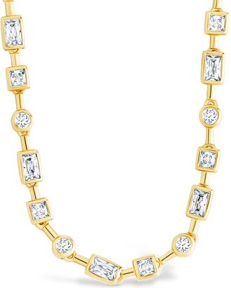 Sterling Forever Camden Adjustable CZ Staggered Tennis Necklace