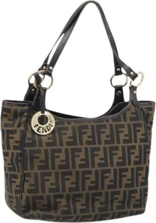 Fendi Pre-owned Shoulder Bags, female, Brown, Size: ONE SIZE Pre-owned Zucca Canvas Hand Bag