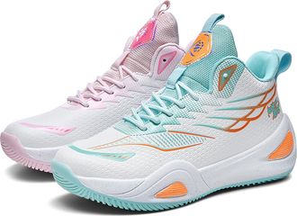 Generic Mens Basketball Shoes High Top Anti Slip Shock-Absorbing Running Fashionable Durable Training Boots Walking Shoes(Mandarin Duck,4.5 UK)