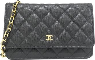 Chanel Black Bordeaux Grained Calfskin Chain/Shoulder Wallet (Pre-Owned)