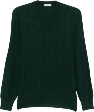 Vengera Chevron Gebreide Trui met Ronde Hals - Heren - Ronde hals truien - Groen - L - Truien & Vesten