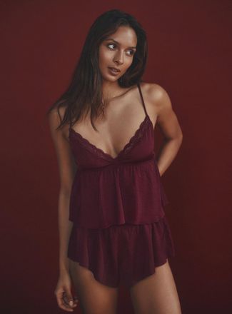 Twik Womens Lace accents satiny babydoll Cami Top Valentines Day Collection