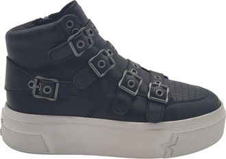 Ash Ash, Schoenen, Dames, Zwart, 36 EU, Leer, Zwarte leren sneaker/laars met metalen banden en gespen