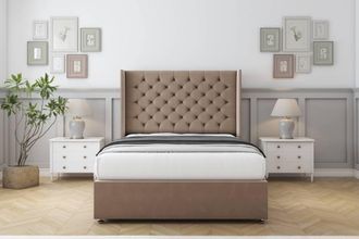 Comfort Beds Selena Plush Divan Set No Drawers-54 Wingback in Bronze | Size: Small Double