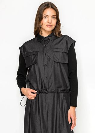 YAL New York Denim-Look Sleeveless Vest Top - Black