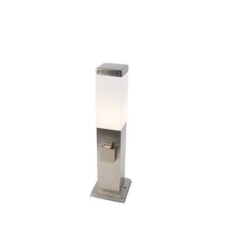 QAZQA Qazqa + Moderno L&aacute;mpara De Exterior De Acero Con Casquillo Ip44 - Malios Con Estaca De Tierra Y Prensaestopas Pl&aacute;stico /acero Inoxidable Cuadrada Adec