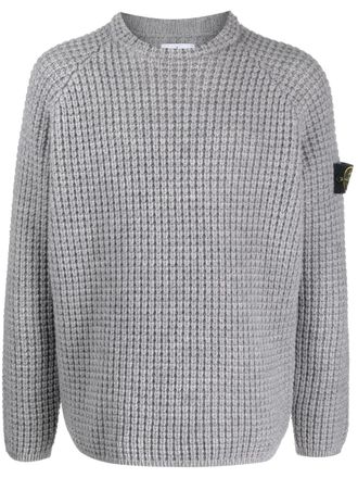 Stone Island Compass logo-badge waffle-knit jumper - Grey