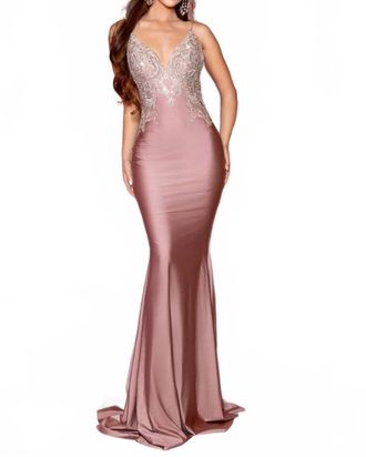 Portia & Scarlett Lycra Fitted Full-Length Formal Gown In Mauve