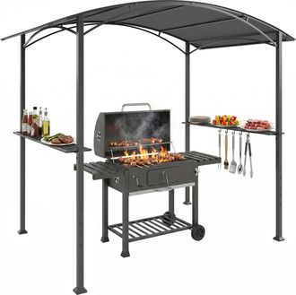 OEM P&eacute;rgola Exterior Con 2 Estantes Laterales Y Ganchos, 2,4 X 1,5 M, Gris Oscuro