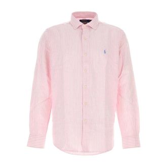 Polo Ralph Lauren Geborduurde linnenmix overhemd - Heren - Casual Overhemden - Roze - XL - Linnen - Overhemden