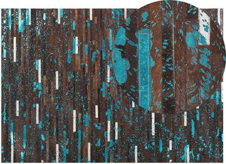 Beliani Beliani - Alfombra De Piel De Vaca Marr&oacute;n Y Azul 160 X 230 Cm Patchwork Kisir