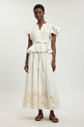 Karen Millen Womens Cotton Cutwork Belted Midi Dress - Cream - Size 18 UK