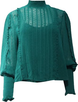 Farm Rio Farm Rio Ruffled Long Sleeve Blouse in Green Viscose