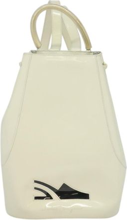 Ferragamo Vintage Gancini Backpack Patent Leather White Patent_Leather Backpack Bag (Pre-Owned)