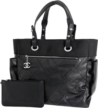 Chanel Black Coated Canvas Leather Tote Bag (Pre-Owned)